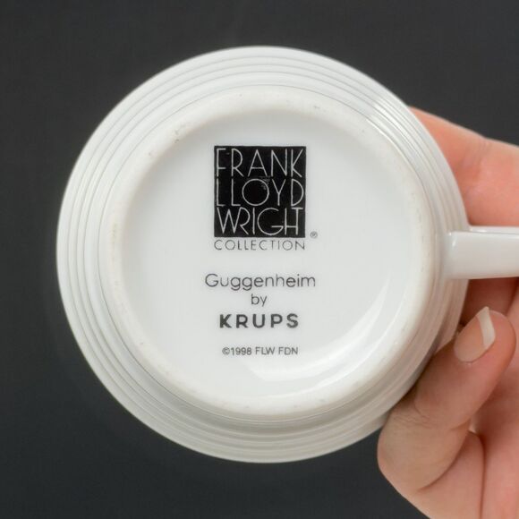 Frank Lloyd Wright Guggenheim Coffee Cups Set of 4 White Krups 1998 - Picture 8 of 9